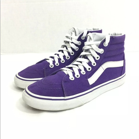purple and white high top vans